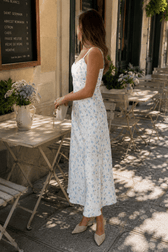 V Neck Satin Floral Print Long Slip Dress