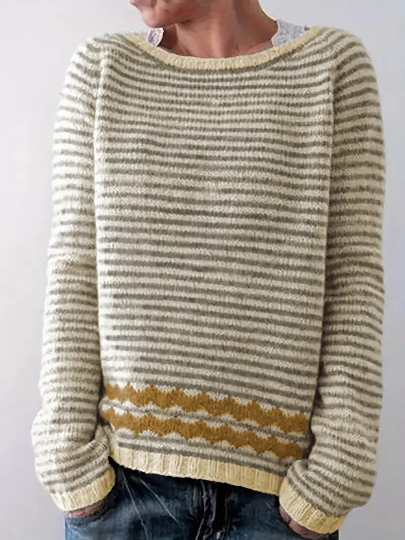 Striped Contrast Trim Boat Neck Knit Sweater
