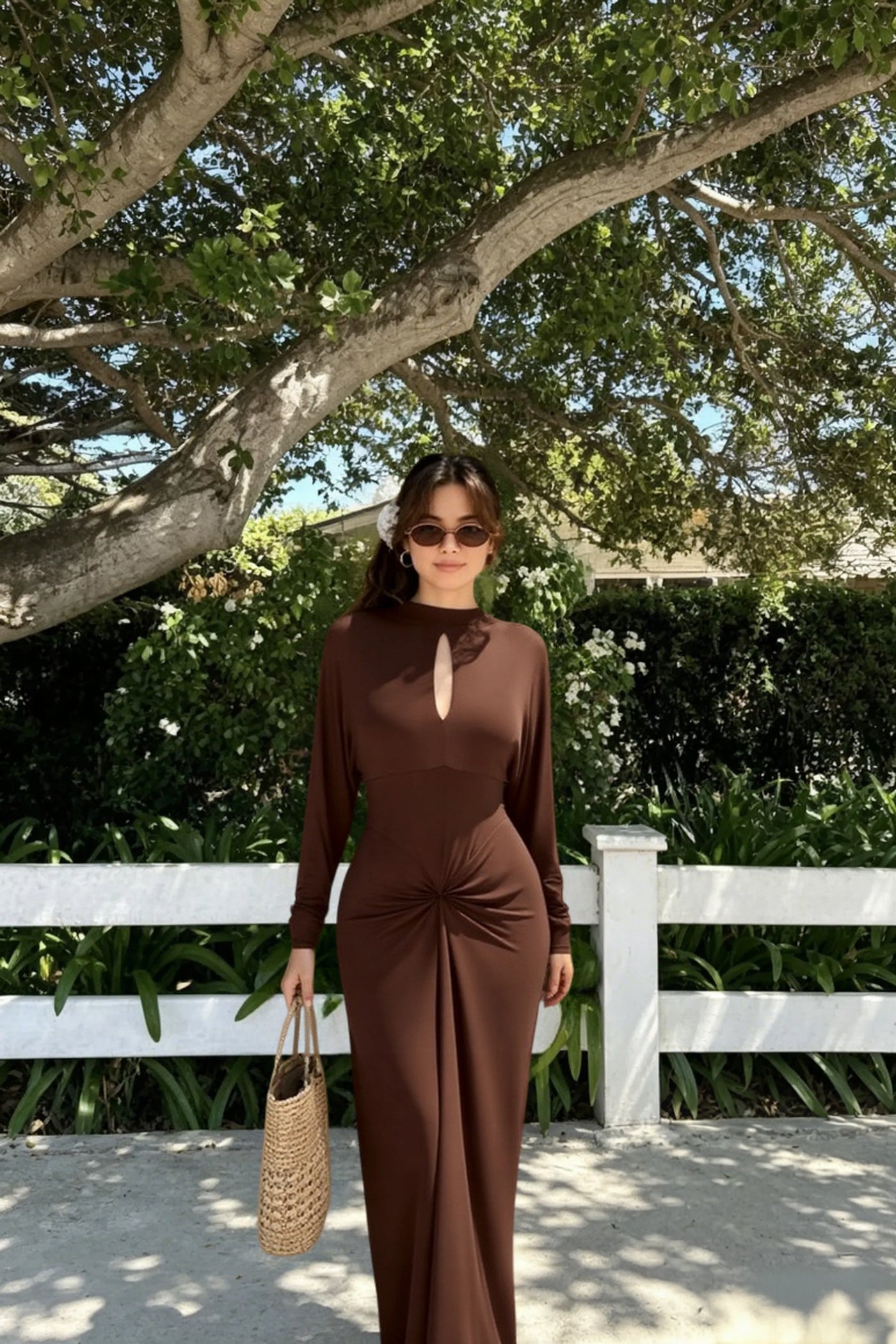 Elegant Fitted Simple Mock Neck Long Sleeve Party Dress