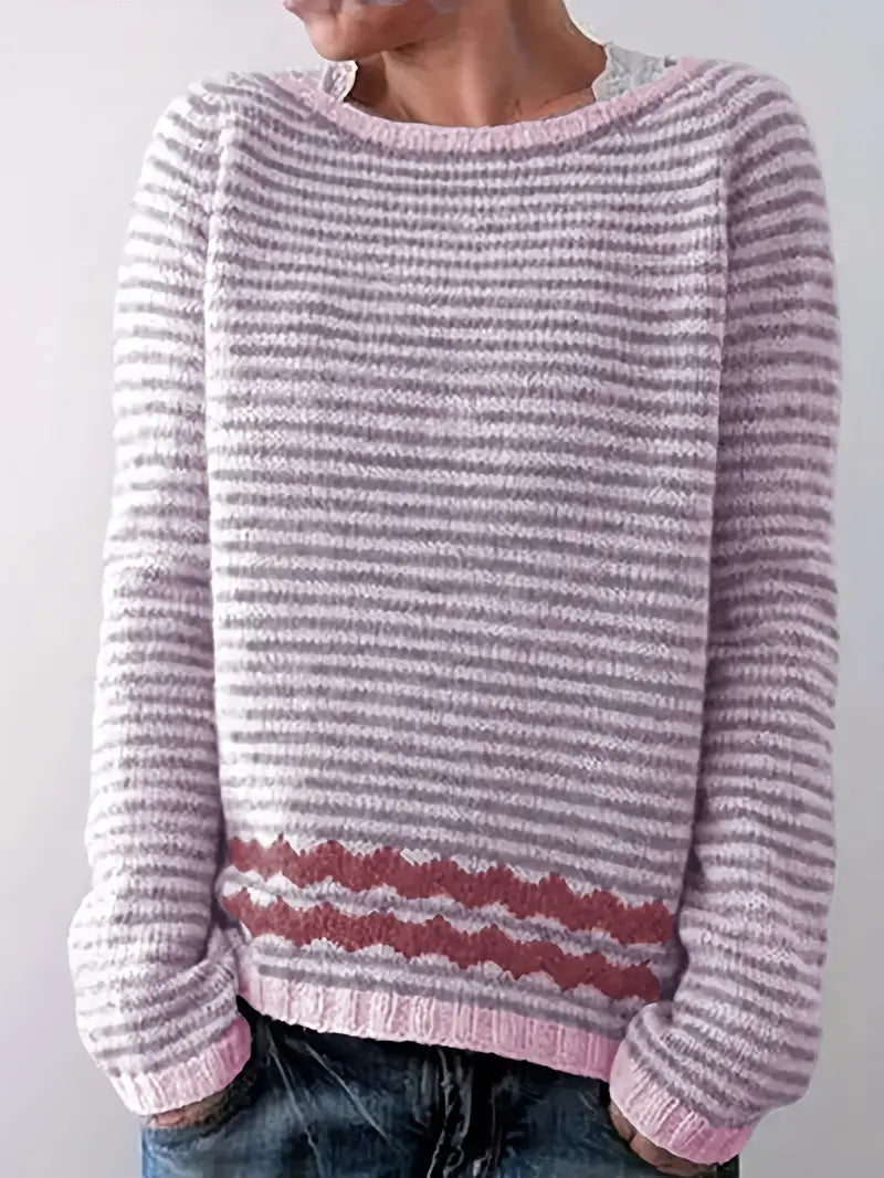 Striped Contrast Trim Boat Neck Knit Sweater