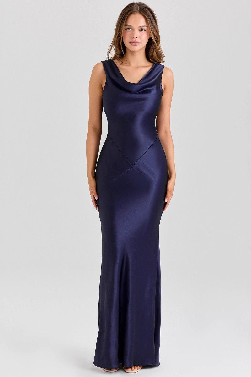 Elegant Satin Sleeveless OffShoulder Bodycon Solid Formal Dress