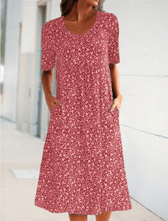 Ditsy Floral Round Neck Short Sleeve Pocket Midi Dress 3