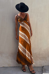 Always Falling Satin Ethnic Print Smocked Back Midi Dress - View 4