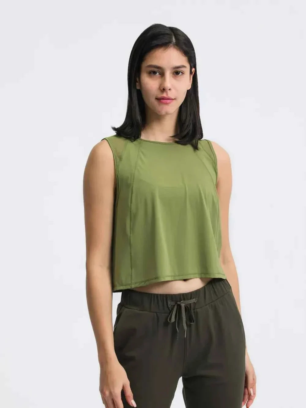 Round Neck Sleeveless Seam Detail Cropped Active Tank Top 19
