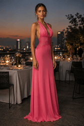 Solid Lace Sheer Halter Tie Back Slip Dress
