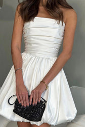 Retro Ruched Satin Strapless Wedding Dress - View 3