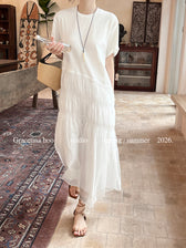 Short Sleeve Tiered Mesh A-Line Maxi Dress 12