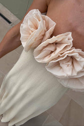 Blooming Flower Applique Elastic Off Shoulder Maxi Dress - View 5