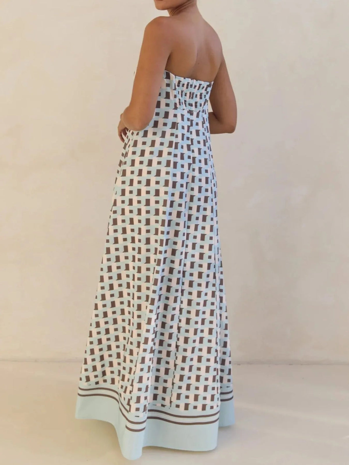 Abstract Striped Print Strapless Flowy Maxi Dress 15