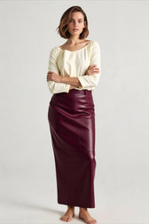 High Waist PU Leather Bodycon Maxi Skirt