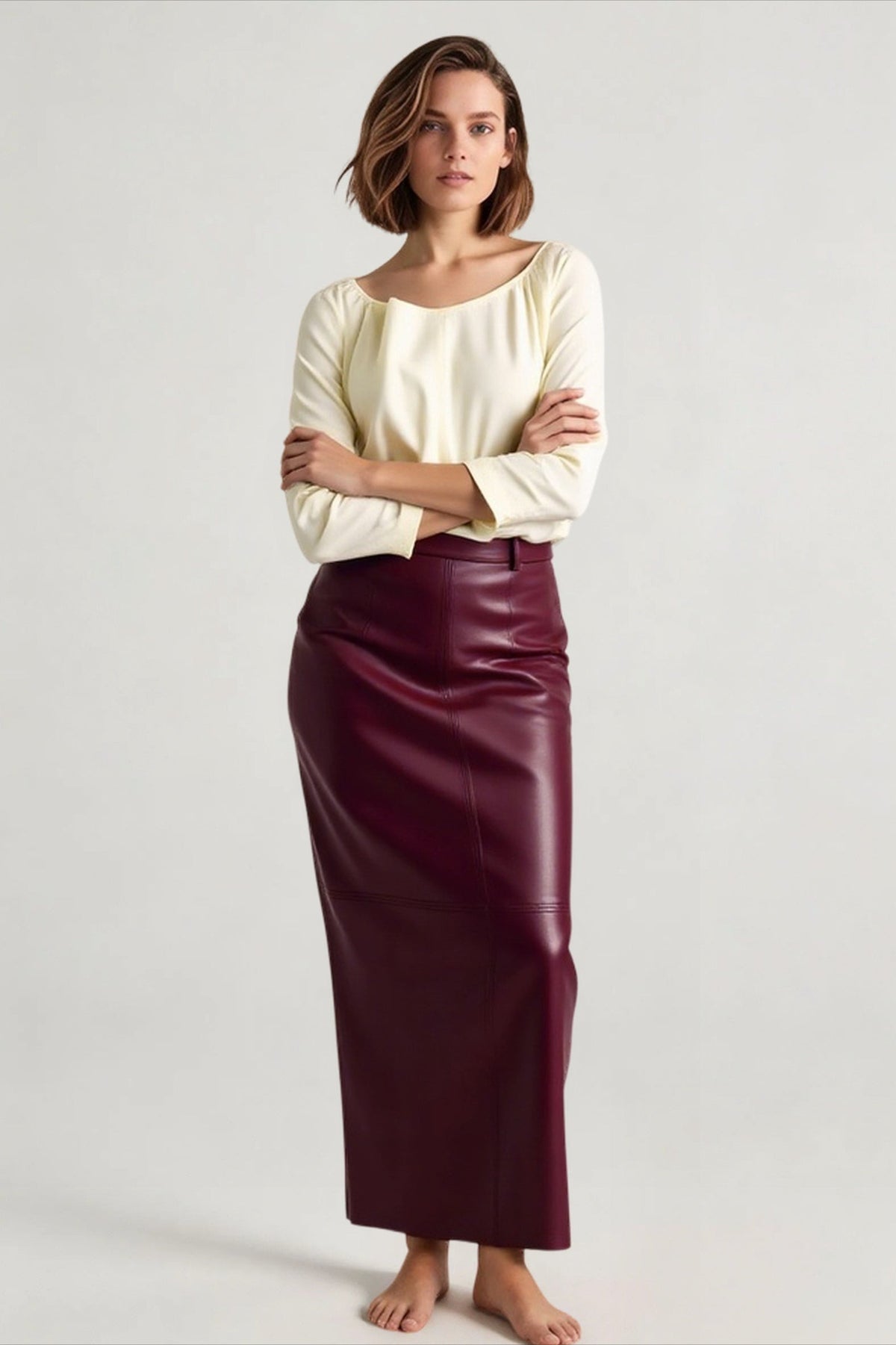 High Waist Faux Leather Panel Seam Bodycon Pencil Skirt 3