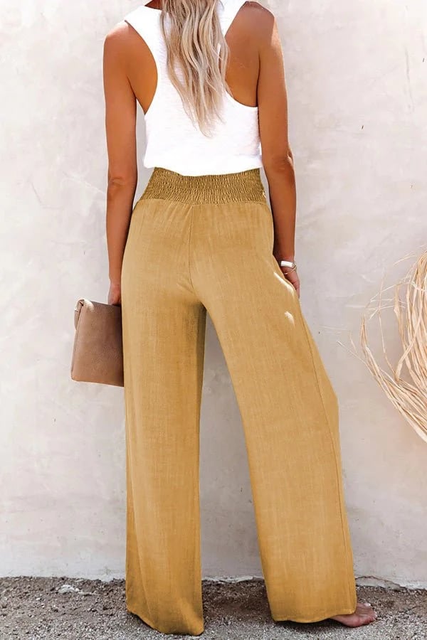 Smocked High Waist Wide Leg Pants