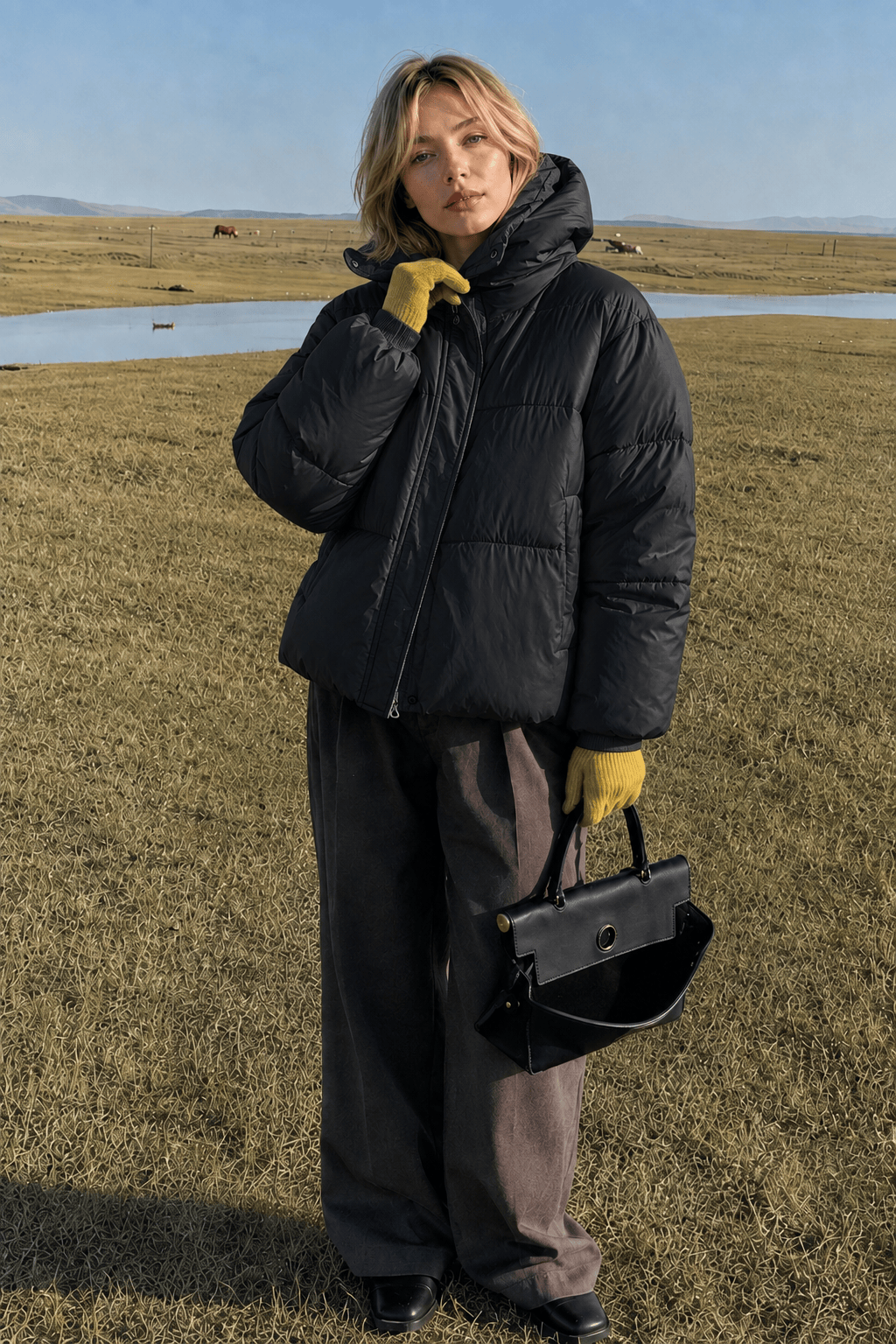 Cropped Plush Lined Oversized Puffer Jacket