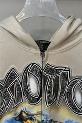Graffiti Print Rhinestone Logo Hoodie