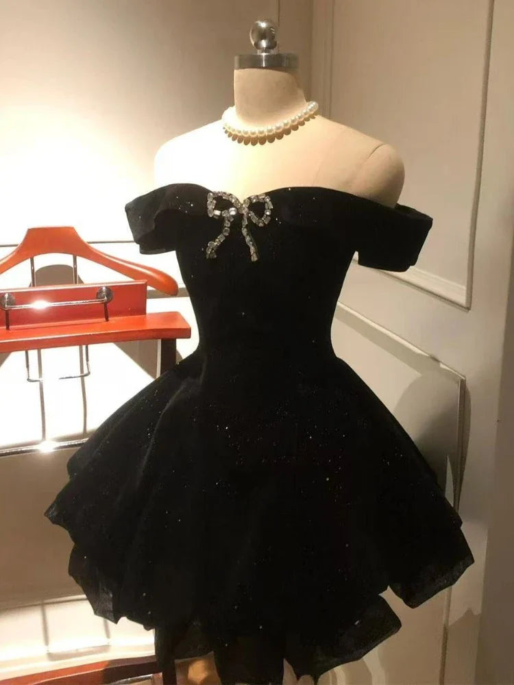 Black Off Shoulder Homecoming Dress Short Party Dress
