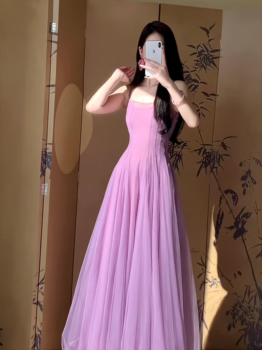 A Line Purple Tulle Long Prom Dress Sexy Evening Dresses   fg7659