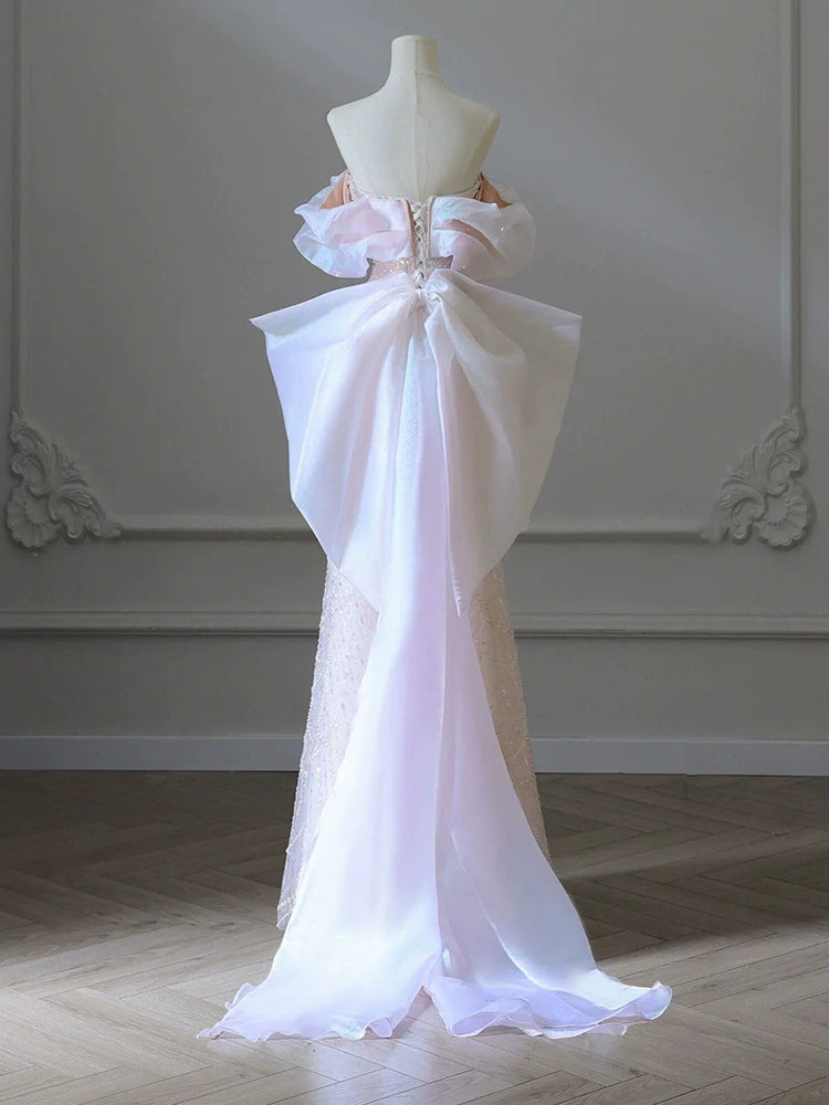 Pink Off Shoulder Long Prom Dress Sequin Evening Party Dresses  fg7705