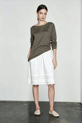 Lace Trim Acetate Midi Vacation Skirt