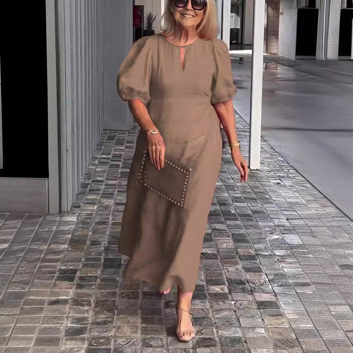 Frankie - Chic Bubble Sleeve Loose Dress Beige