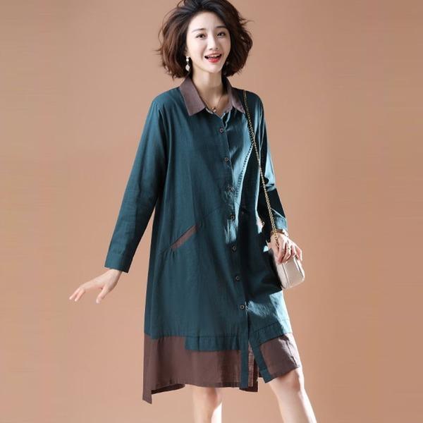 New 2020 Autumn Vintage Patchwork Color Loose Female Knee-length A-line Dresses