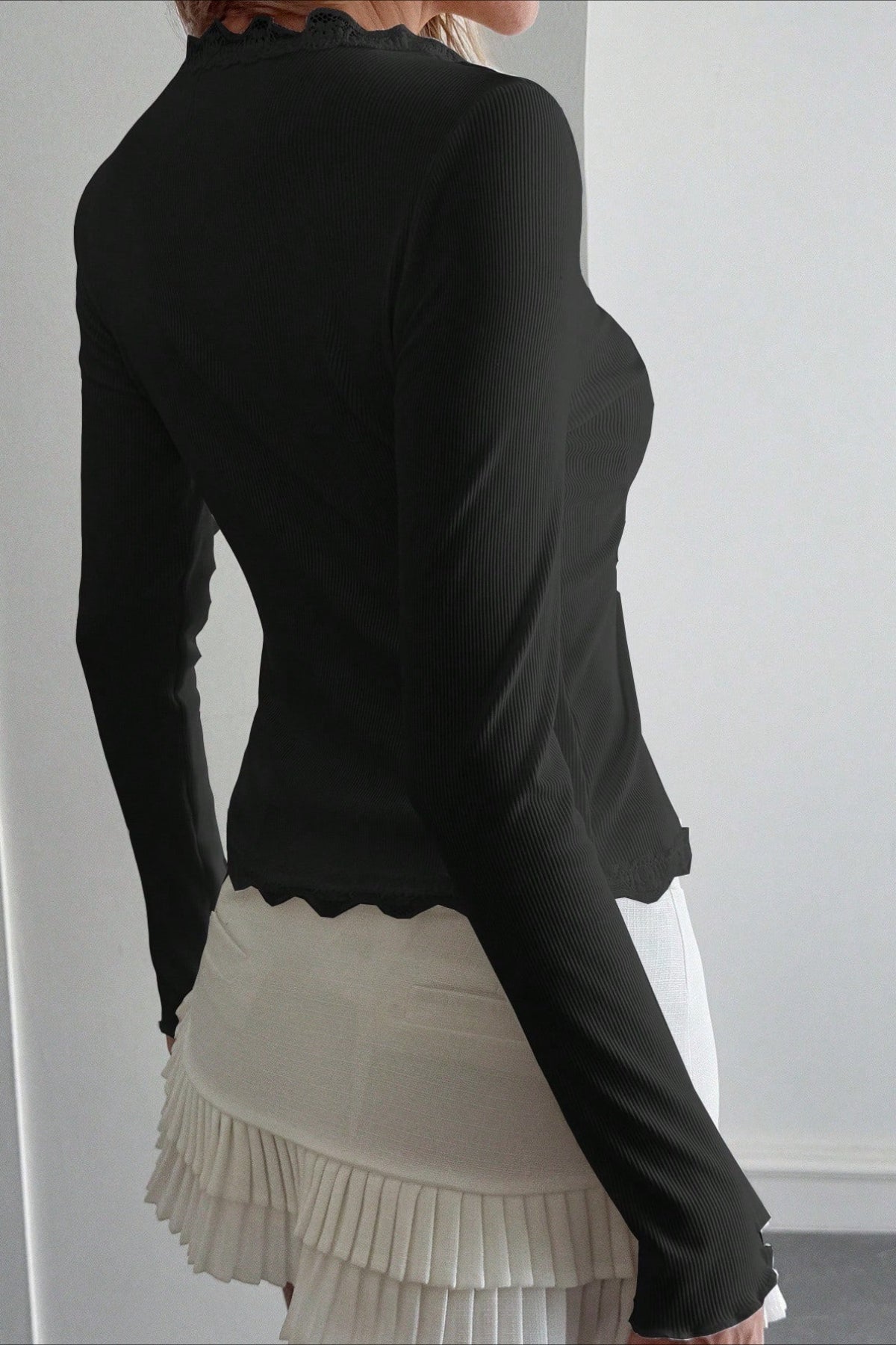Retro Sheer Lace Long Sleeve Top