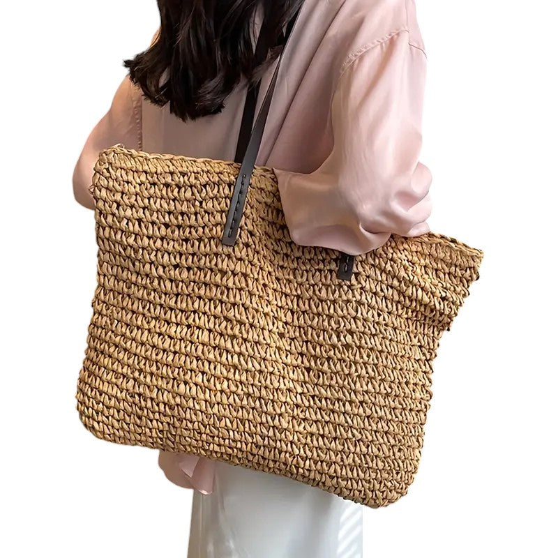 Woven Straw Beach Tote Bag