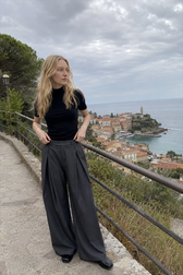 Casual 3D Pleat A-Line Wide Leg Pants