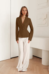 Office Elegance Pleated Waist Blazer