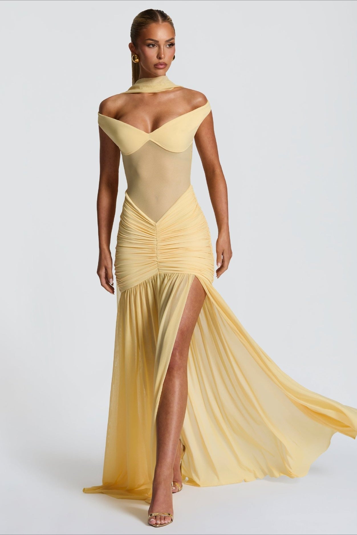 Off Shoulder Ruched Backless Mermaid Maxi Prom Dress