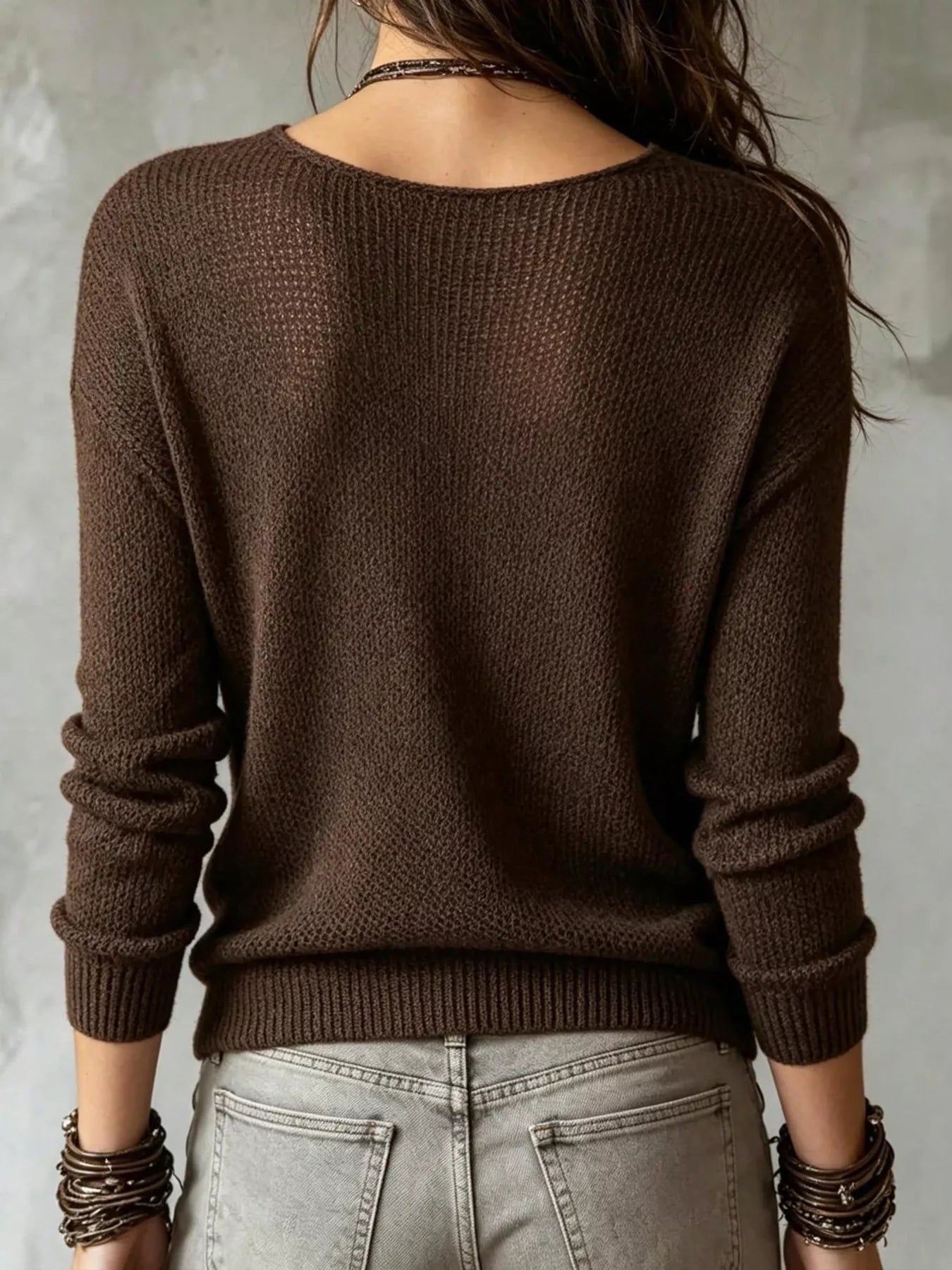 Wrap-Front Dropped Shoulder Sweater