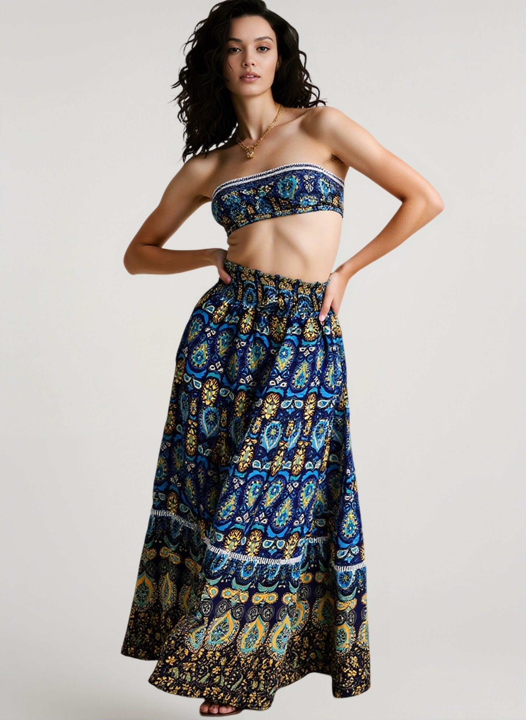 Rayon High Waist Hollow Boho Vacation Skirt