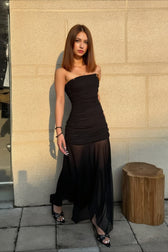 Solid Strapless Mesh Panel Party Dress 6