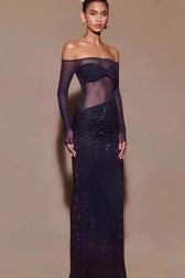 Off Shoulder Rhinestone Maxi Dress 2