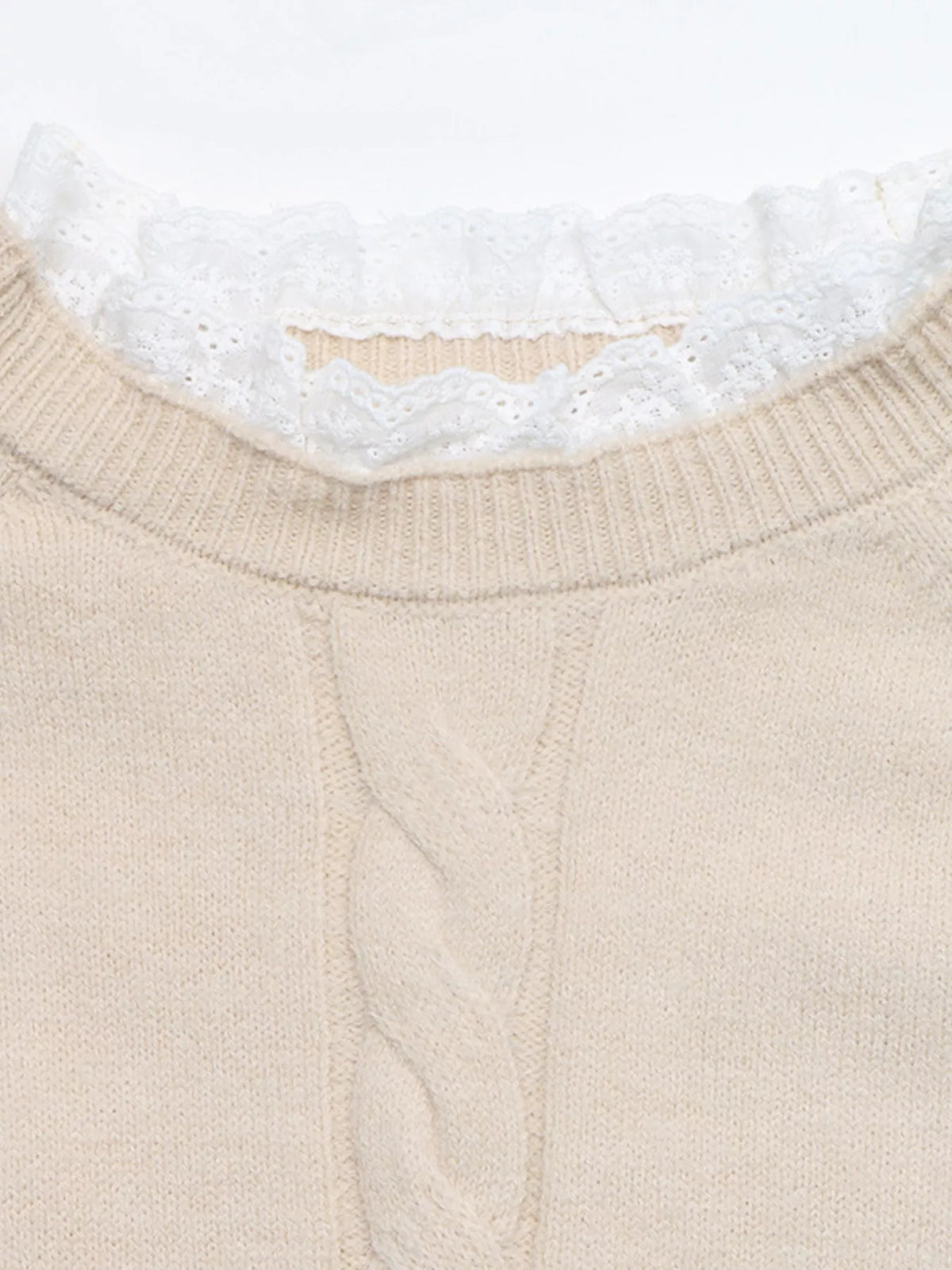 Cable Knit Raglan Long Sleeve Lace Trim Mini Sweater Dress 9
