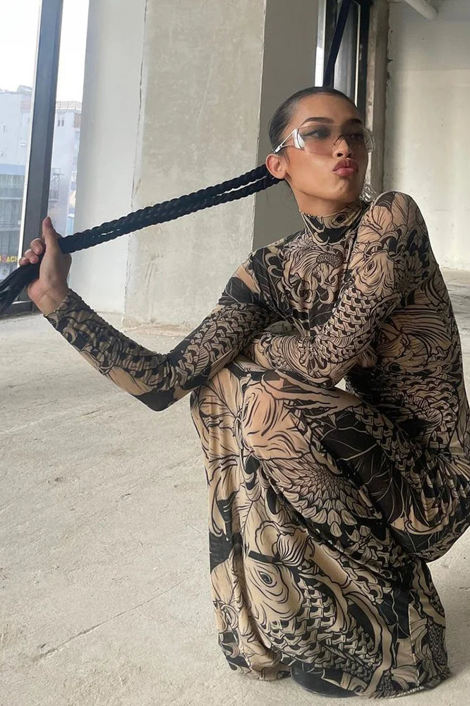 Weird Puss Mesh Print Maxi Dress 5