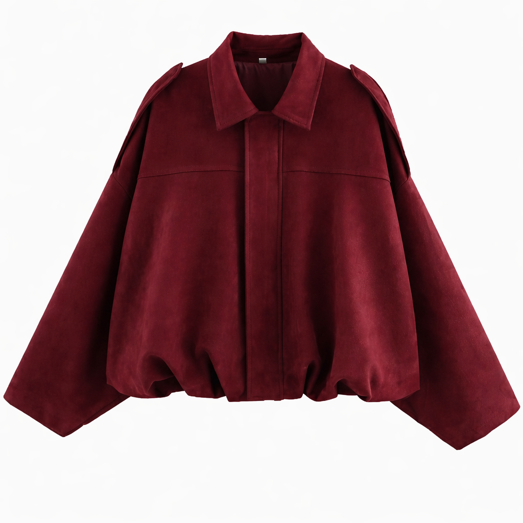 Collared Drop Shoulder Suede Look Oversized Jacket