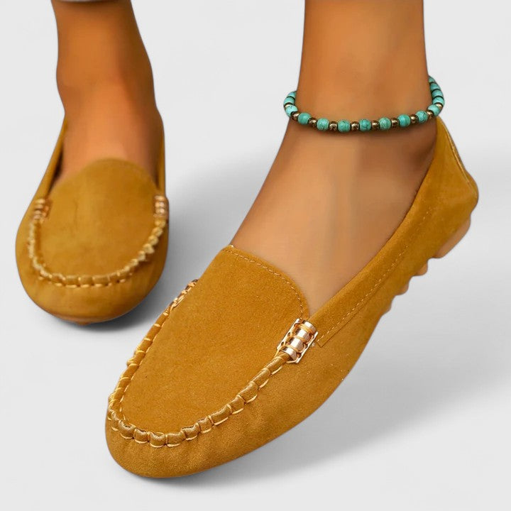 Suede Look Metal Bar Slip On Loafer Flats