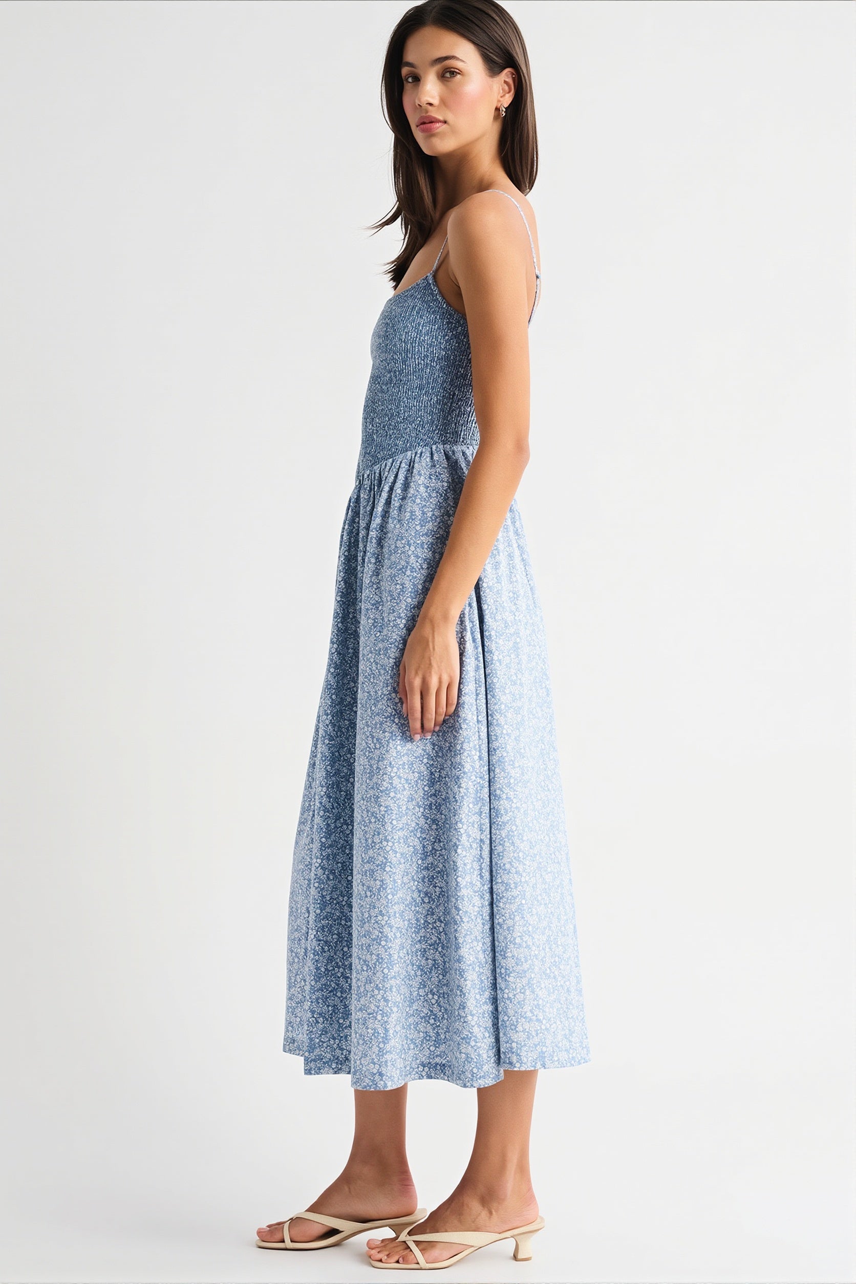 Striped Pocket A-Line Printed Midi Dress