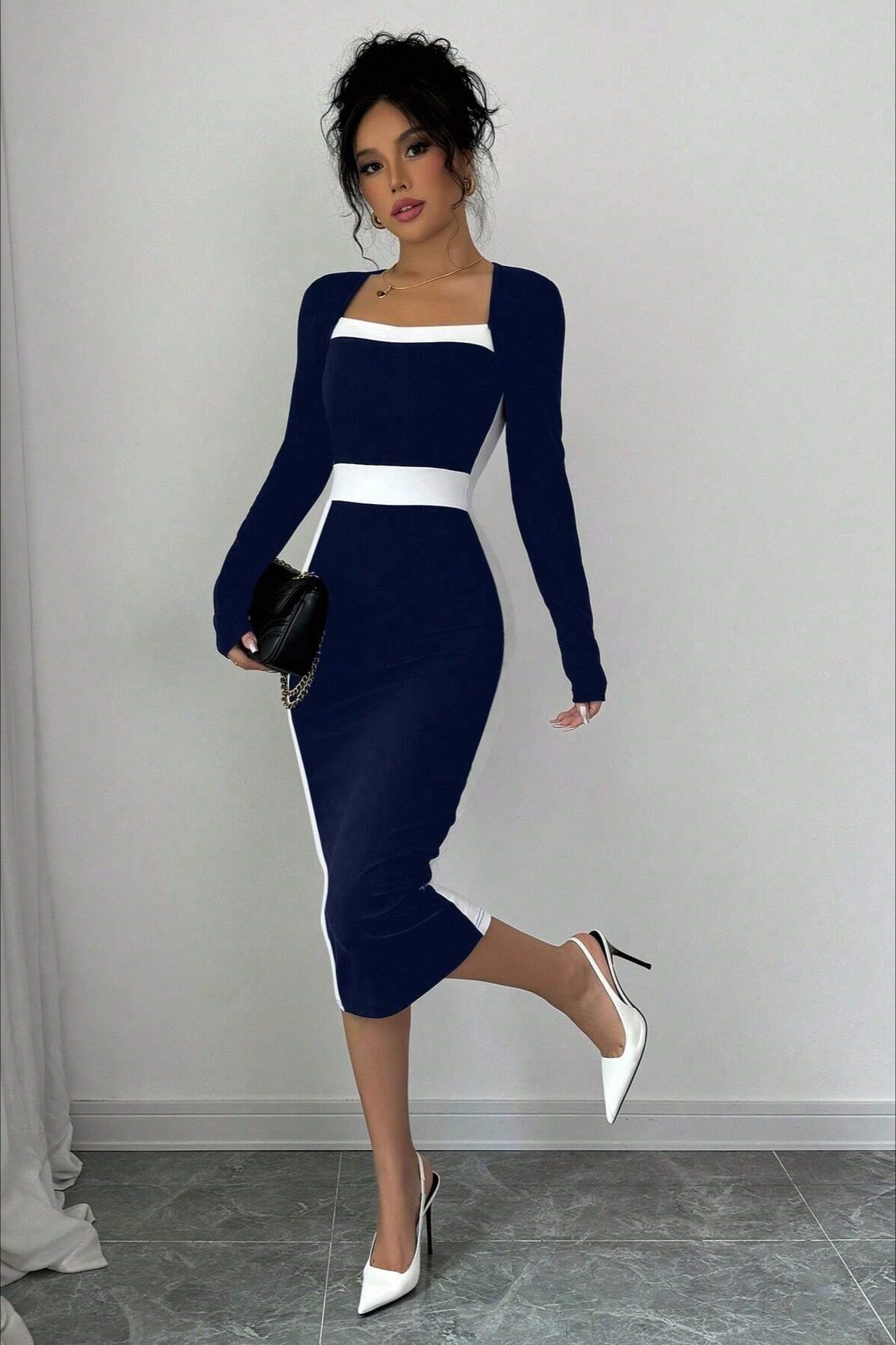 Color Block Panel Bodycon Cocktail Mini Dress