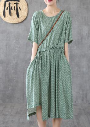 Round Neck Short Sleeve Elastic Waist Ruffle Detail Stepped Hem Pocket Midi Dress