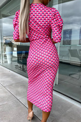 Late Night Gala Satin Printed Puff Sleeve Midi Dress - View 13