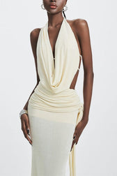 Halter High Waist Open Back Reception Dress
