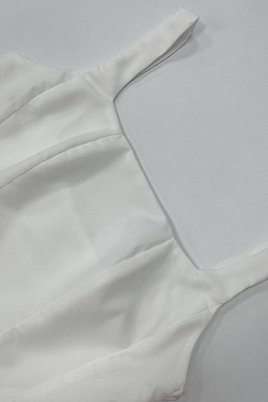 Square Neck Sleeveless Basque Waist A-Line Midi Cocktail Dress