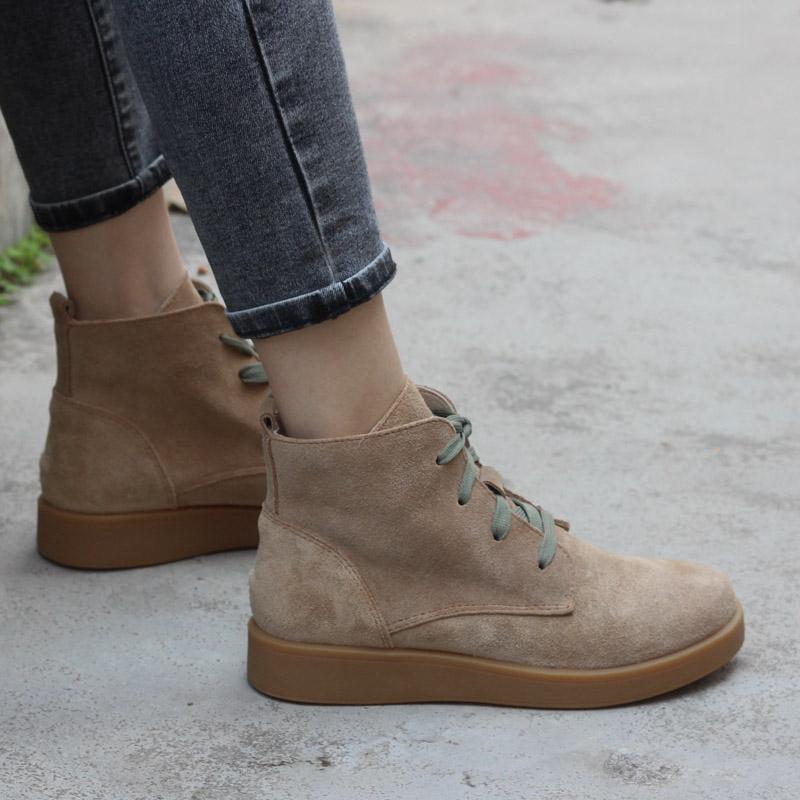 Nubuck Leather Boots Fur Lining Casual Ankle Boots Light Apricot/Dark Blue