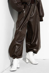 Drawstring PU Harem Loose Tapered Pants