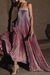 Ombre Strapless Pleated Prom Dress