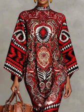 Aztec Print High Neck Long Sleeve Twist Front Midi Dress 5