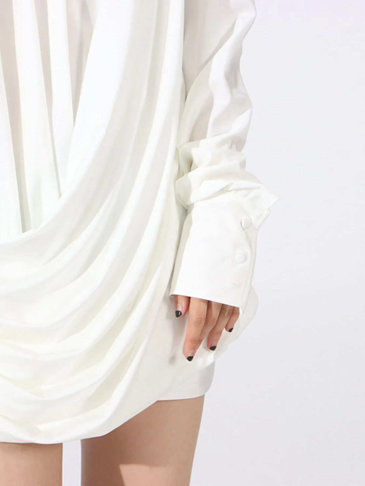 Mock Neck Long Sleeve Draped Rosette Keyhole Mini Dress 9