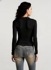 Printed Slim Fitted Crew Neck Cropped Long Sleeve Crop Top