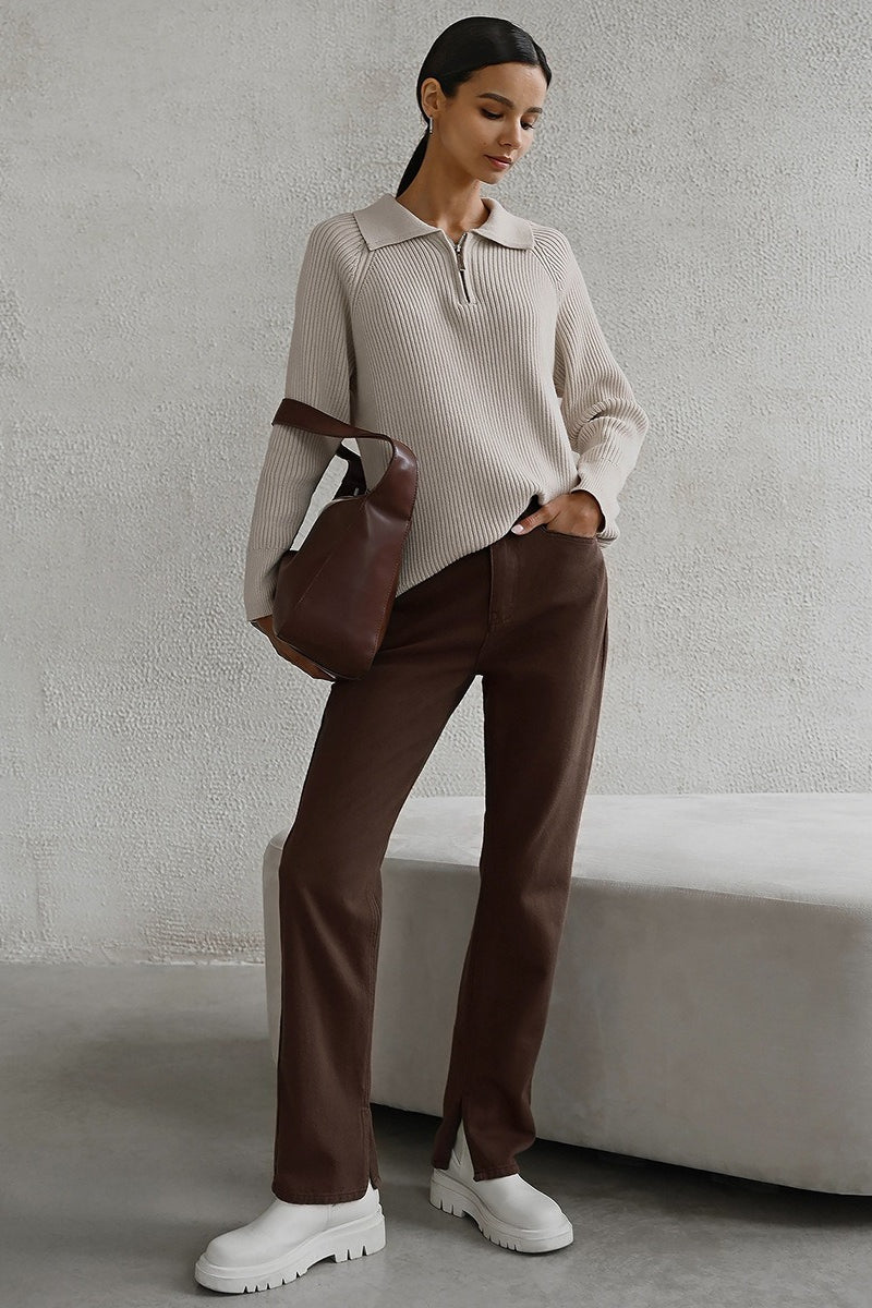 Polo Collar Knit Pullover Sweater